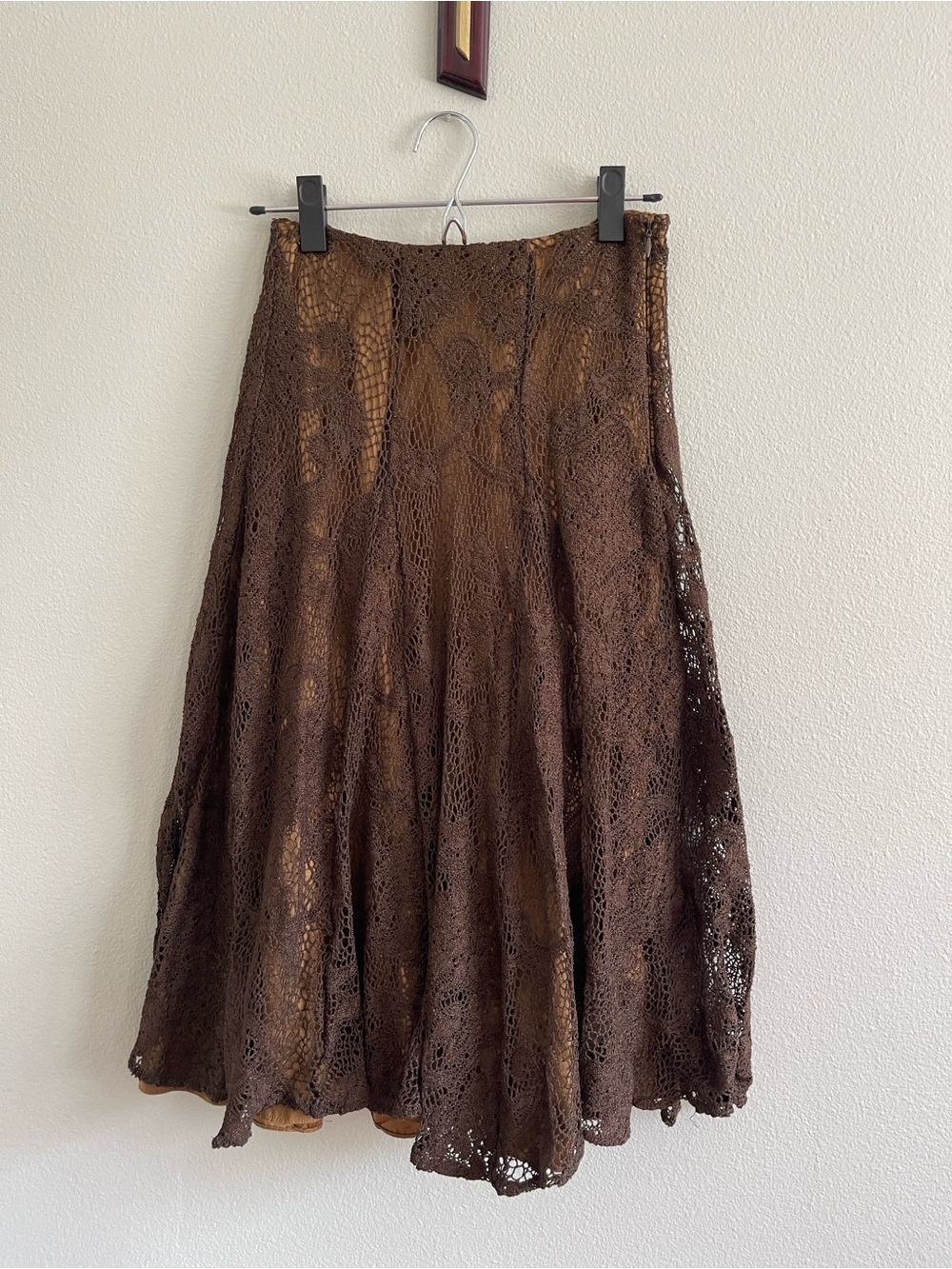 Coldwater Creek Brown Crochet A-Line Midi Skirt
